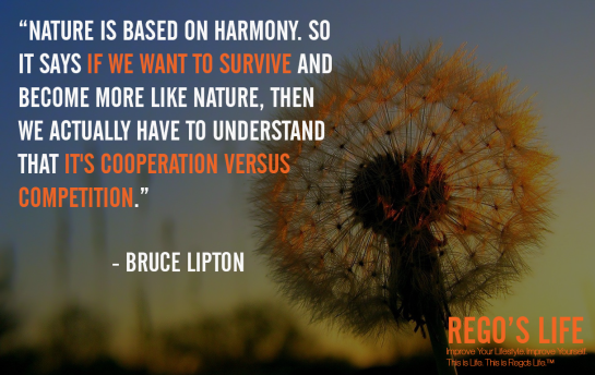 Nature is based on harmony So it says if we want to survive and become more like nature then we actually have to understand that it's cooperation versus competition Bruce Lipton, Rego's Life quotes, Bruce Lipton quotes, Bruce Lipton, competition quotes, Musings Episode 80 Competition, Rego's Life Musings Episode 80 Competition, Musings Episode 80 Competition Rego's Life, Rego's Life, competition, you vs you, me vs me, the only competition is yourself, competitive, life, millenials, succcess, drive, comfort zones, self-confidence, how to beat the competition, how to win, win, how to win at life, karma, competition quote, university, work, motivational, inspirational, how to live life, how to live life to the fullest, ignore the haters, believe in yourself